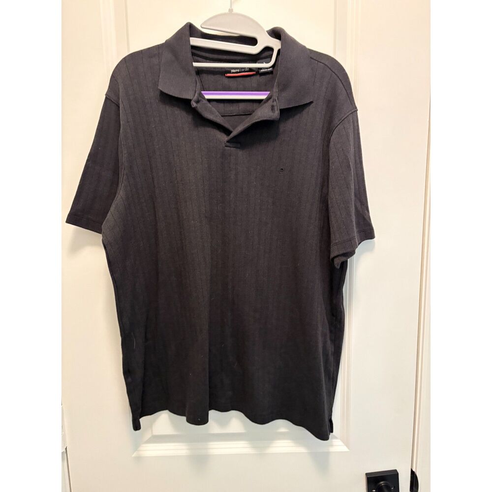 Pierre Cardin Textured Polo Shirt Men’s Large Black Short Sleeve Classic Fit - Picture 2 of 6